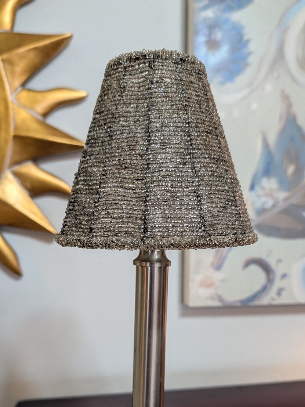 Stainles Steel Beaded Lamp Shade 4.5" tall x 5" Diameter Gray Silver Clip